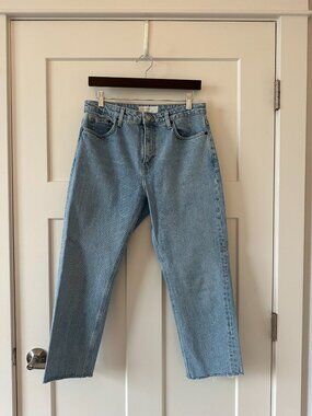 Topshop Cropped Straight Jeans Raw Hem Light Wash Size 30